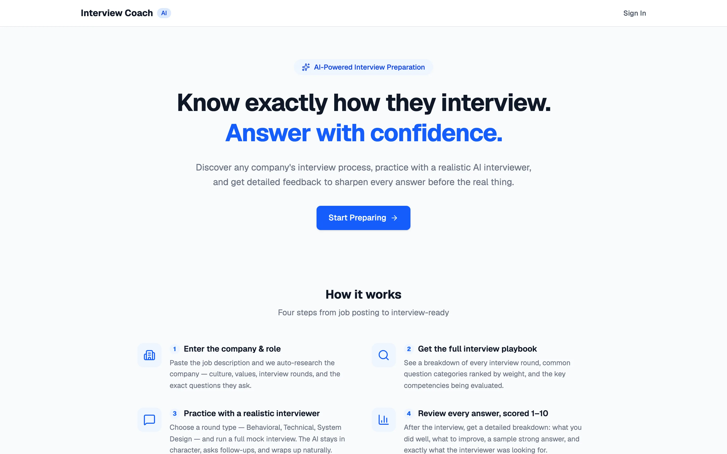 Interview Coach interface